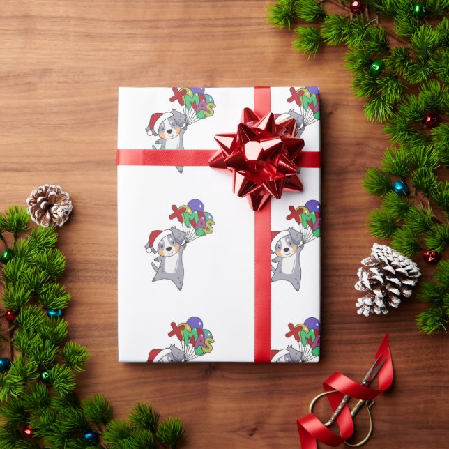Papier Cadeau Australian Shepherd Merry Christmas Winter (Cadeau de vacances)