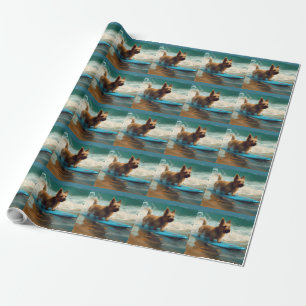 Papier Cadeau Australian Terrier Beach Surfing Paining
