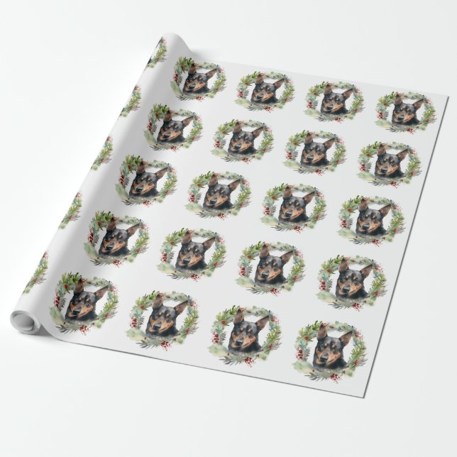 Papier Cadeau Australie Kelpie Noël Wreath Festive Pup (Déroulé)