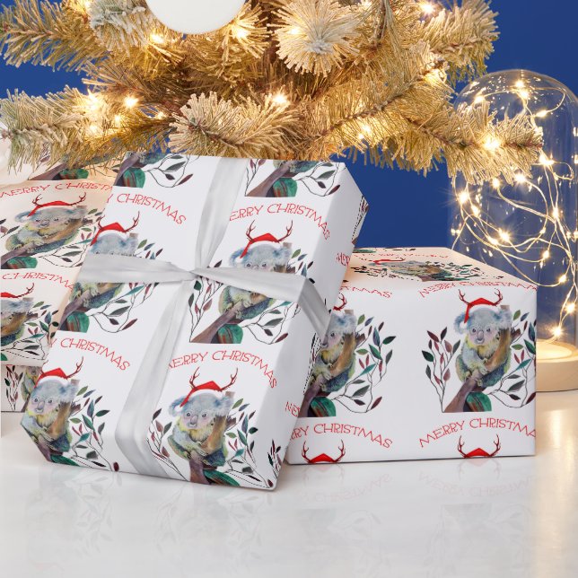 Papier Cadeau Australie Koala Santa Hat Joyeux Noël (Vacances)
