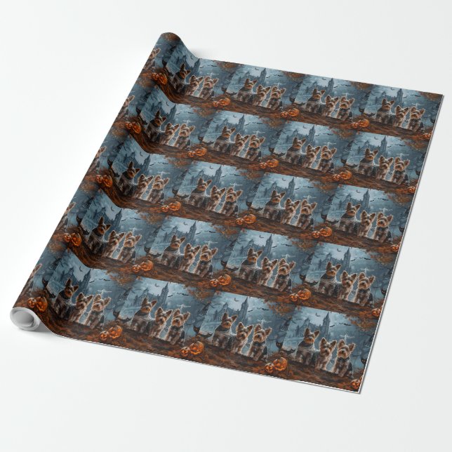 Papier Cadeau Australien Terrier Halloween nuit chien délice (Déroulé)