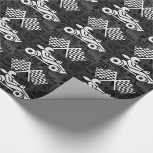 Papier Cadeau Auto Racing Sport Thème Noir et Blanc