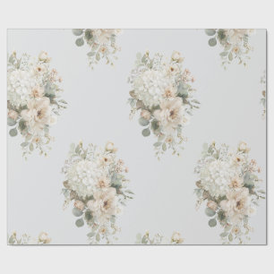 Papier Cadeau Autocollant Compositions Florales en Ivoire – Élég