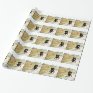 Papier Cadeau Automne Amish Horse et Buggy