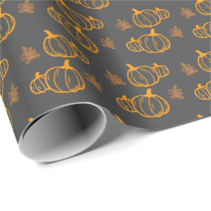 Papier Cadeau Automne Amusants Citrouilles et Feuilles