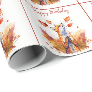 Papier Cadeau Automne / Autumn Vibes Fox - Joyeux anniversaire