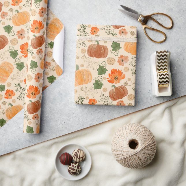 Papier Cadeau Automne Citrouille Automne Floral Jardin Feuille O (Artisanat)