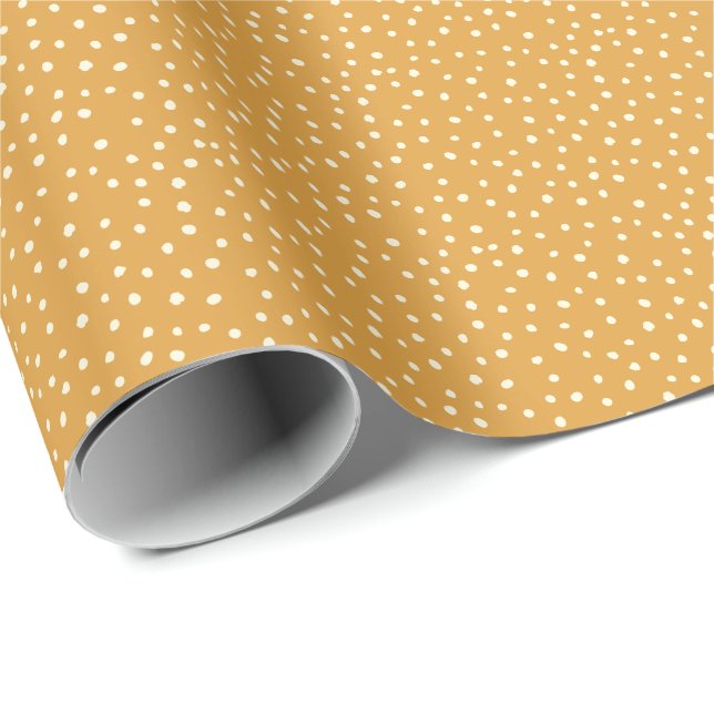 Papier Cadeau Automne Couleurs automnales Polka Dot moutarde jau (Coin rond)
