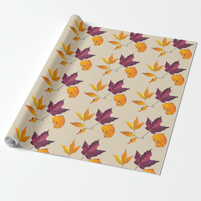 Papier Cadeau Automne Feuilles de couleur automne (Déroulé)