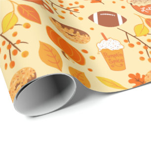 Papier Cadeau Automne Feuilles Football et Citrouille Motif épic