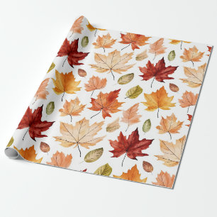 Papier Cadeau Automne Feuilles Terracotta Brown Boho Motif