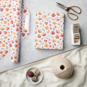 Papier Cadeau Automne Feuilles Terracotta Brown Boho Motif