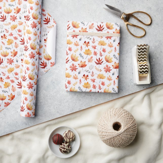 Papier Cadeau Automne Feuilles Terracotta Brown Boho Motif (Artisanat)