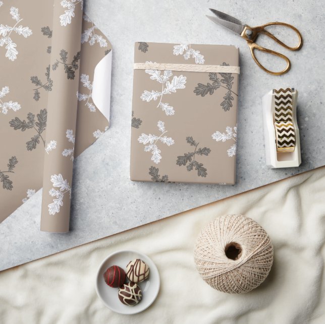 Papier Cadeau Automne Foliing Feuille Brown Taupe Motif (Artisanat)