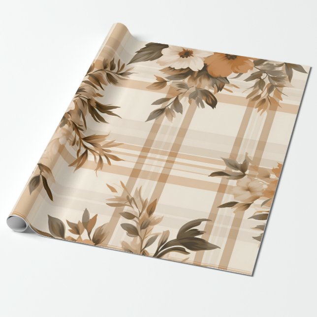 Papier Cadeau Automne Plaid Confortable Automne Design Motif (Déroulé)