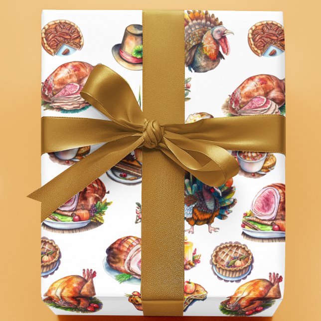 Papier Cadeau Automne Thankgiving Turquie Dîner Nourriture (Créateur téléchargé)