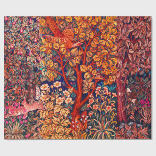 Papier Cadeau AUTUMN FOREST ANIMALS Haricots, faisan, Floral rou