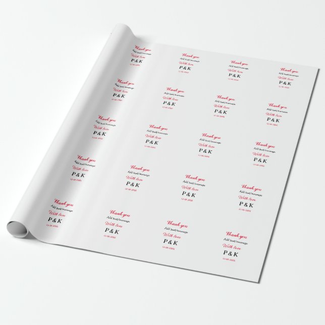 Papier Cadeau Avec amour ajoutez lettre nom de couple merci ajou (Déroulé)
