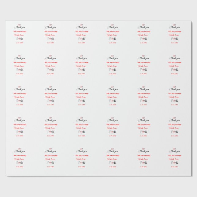 Papier Cadeau Avec amour ajoutez lettre nom de couple merci ajou (Plat)