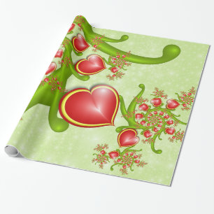 Papier Cadeau Avec beaucoup d'amour Rouge Coeurs Jaunes Fractal 
