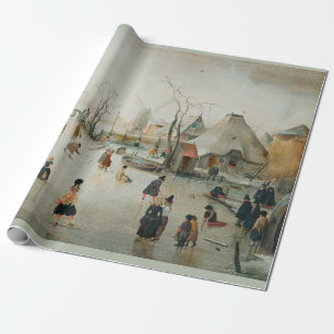 PAPIER CADEAU AVERCAMP "PATINAGE À GLACE DANS UN VILLAGE" CADEA