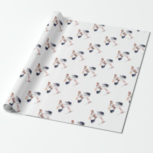 Papier Cadeau Aviator Stork transportant des jumeaux