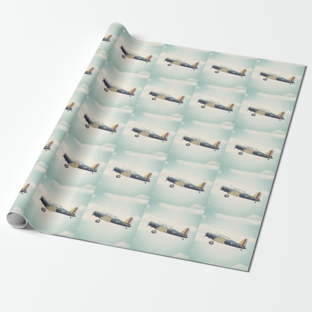 Papier Cadeau Avion antique de combattant (Déroulé)