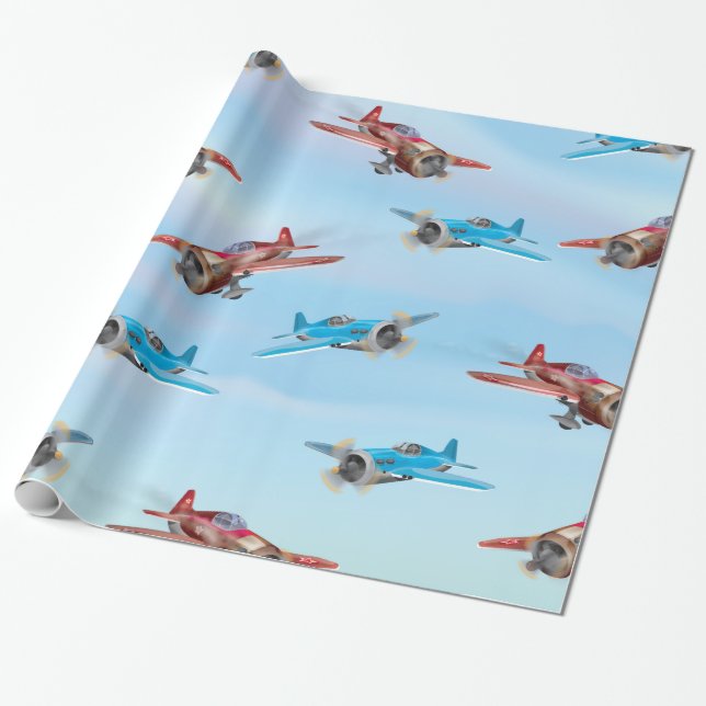 Papier Cadeau Avion de combat de la Seconde Guerre mondiale (Déroulé)