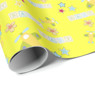 Papier Cadeau Avion Jaune Bébé Floral Papier à envelopper
