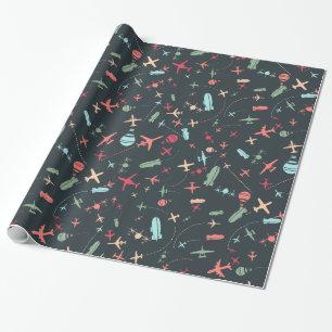 Papier Cadeau Avion noir et Motif de l'aviation