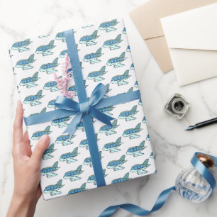Papier Cadeau Avion Rétro Bleu Anniversaire Enfants Pilote Voyag