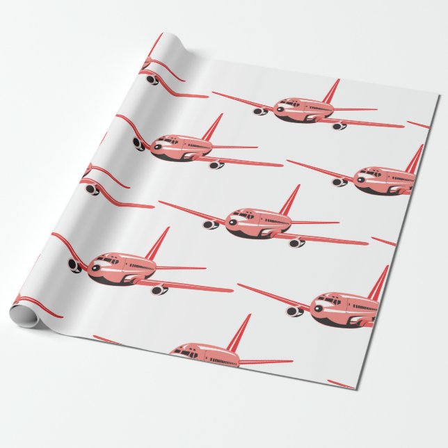 Papier Cadeau Avion rose (Déroulé)