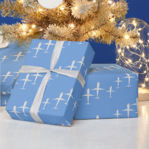 Papier Cadeau Avion sur bleu Personnalisé