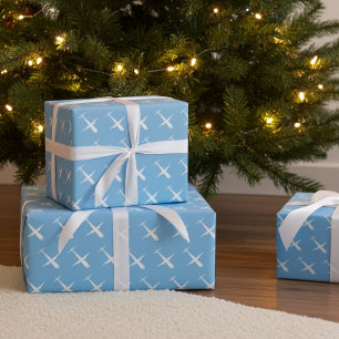 Papier Cadeau Avion sur Blue, Élégant pilote Motif Anniversaire