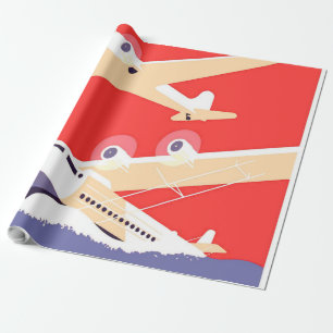 Papier Cadeau Avion volant Vintage WPA coloré