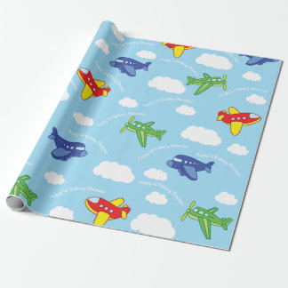 Papier Cadeau Avions et Jets mignons 1ère fête d'anniversaire