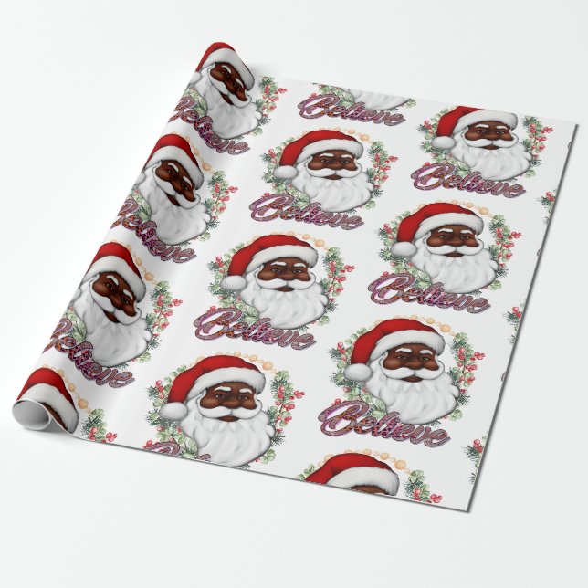 Papier Cadeau Ayez Un Melanin Noël Noir Père Noël (Déroulé)