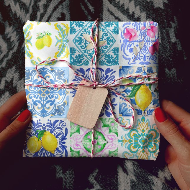 Papier Cadeau azulejo chic sicilien Amalfi Carreaux méditerranée (Créateur téléchargé)