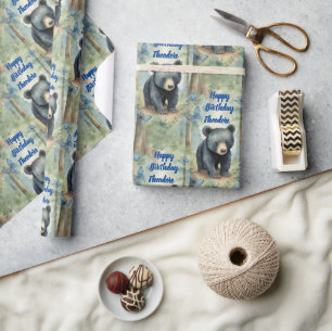 Papier Cadeau Baby Bear Boy Personnalisé Anniversaire