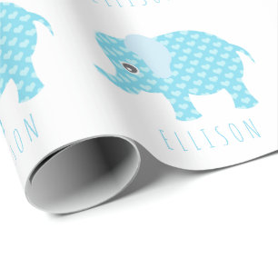 Papier Cadeau Baby Blue Elephants Motif Boys Nom du Baby shower
