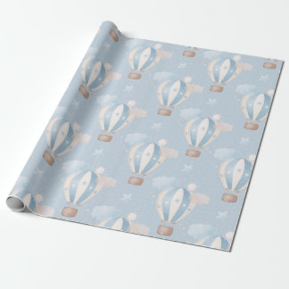 Papier Cadeau Baby Boy Blue Hot Air Balloons