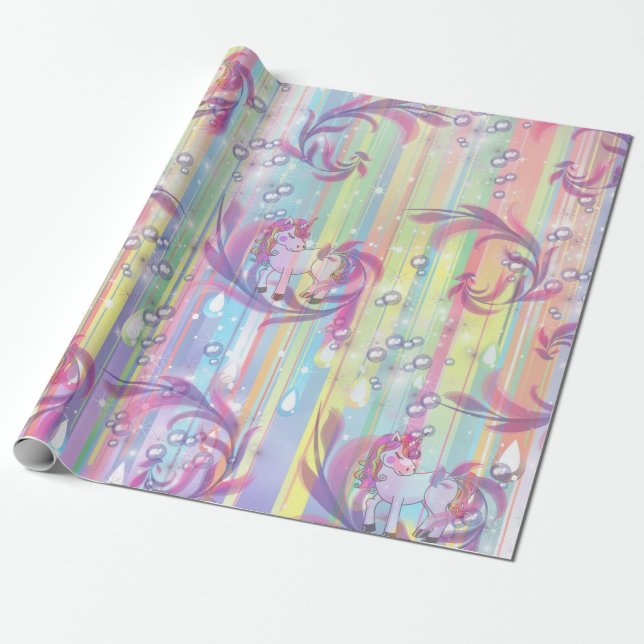 Papier Cadeau Baby Boy Bubbles & Unicorns (Déroulé)
