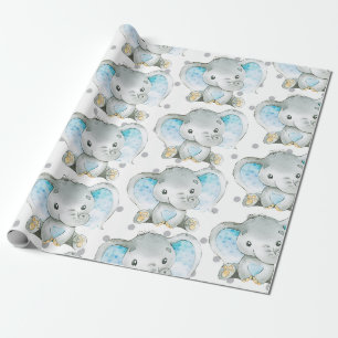 Papier Cadeau Baby Boy Elephant Jungle Motif Cadeau