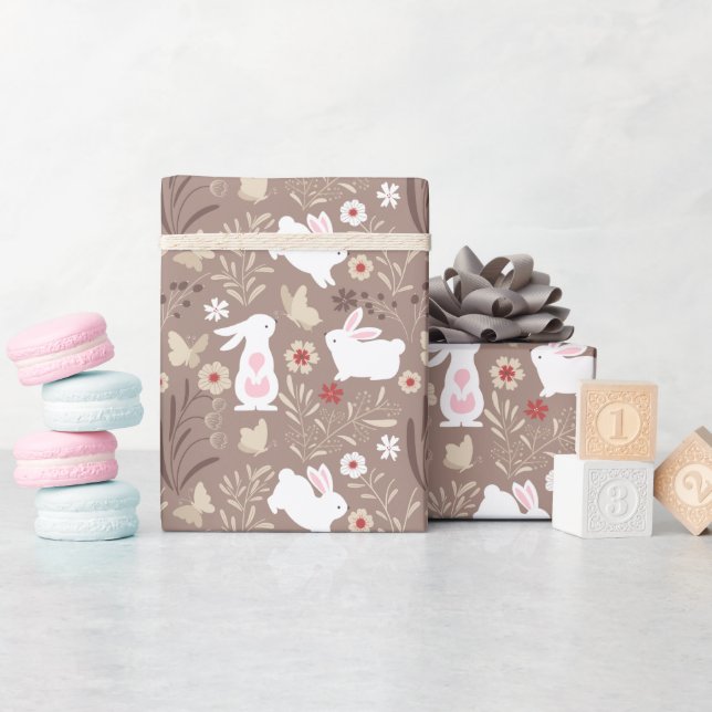 Papier Cadeau Baby Boy Shower Rabbits sur Brown (Baby Shower)