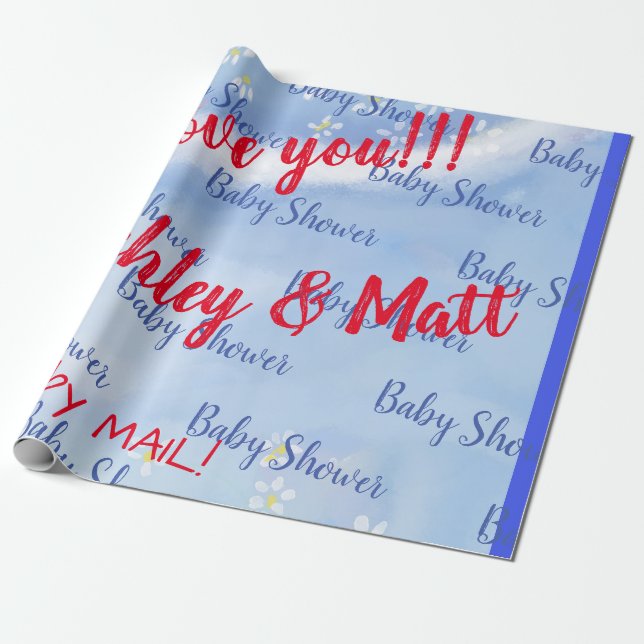 Papier Cadeau Baby Boy Soft Daisies Baby shower d'aquarelle (Déroulé)
