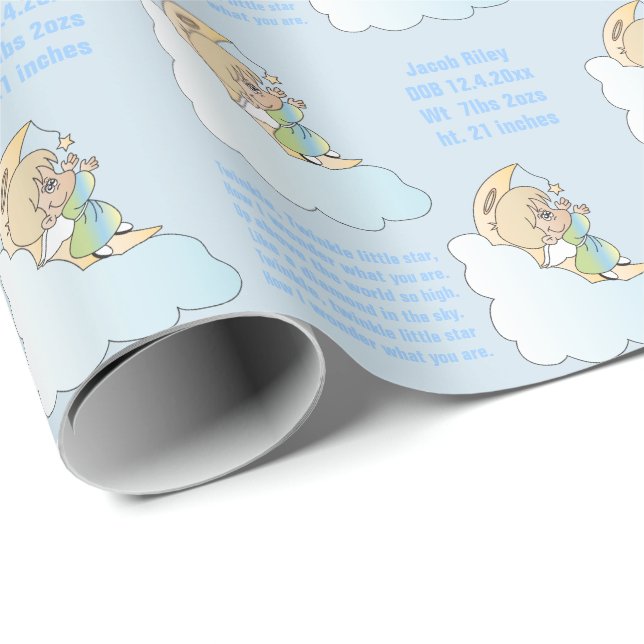 Papier Cadeau Baby Boy Twinkle, Twinkle Little Star (Coin rond)