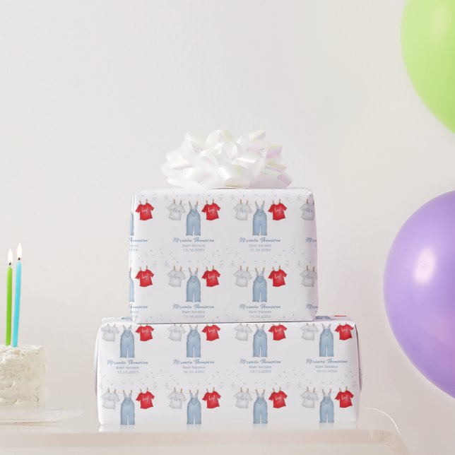 Papier Cadeau Baby Boy Whimsical Denim Baby shower bleu mignon (Cadeaux de fête)