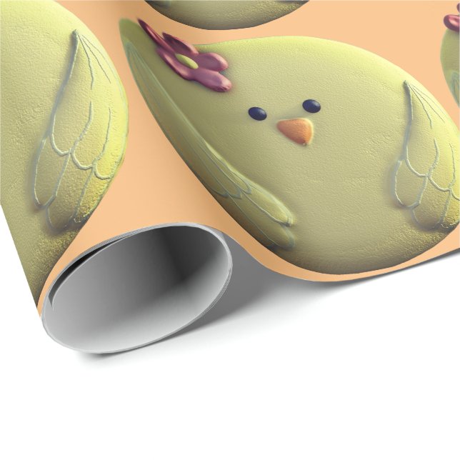 Papier Cadeau Baby chick mignon jaune et rose poule girly (Coin rond)