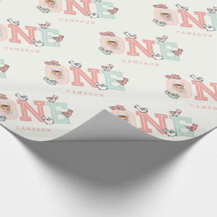 Papier Cadeau Baby Ducks One Photo Girl 1er Anniversaire Cadeau