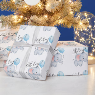 Papier Cadeau Baby Elephant & Baby shower Bleu Balloon